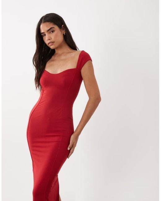 Oh Polly Red Modal Sweetheart Neck Cap Sleeve Maxi Dress