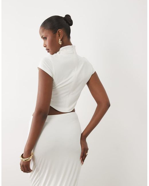 Ruched & Ready White Ruched & Ready Sculpting Jersey High Neck Cap Sleeve Co-ord Top