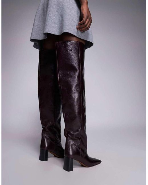 ASOS Red Kane Square Toe Slouchy Over The Knee Boots