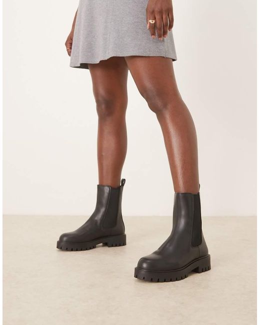 Mango Black Faux Fur Lined Chunky Chelsea Boot