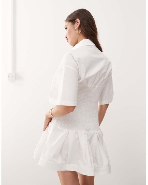 Amy Lynn Natural Smocked Shirt Mini Dress With Shirred Bodice