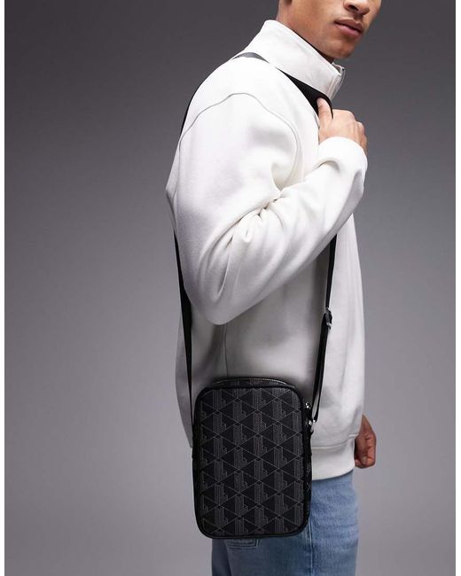 Lacoste Gray Monogram Crossbody Bag for men