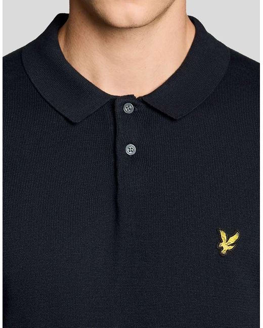 Lyle & Scott Blue Mid Knits Cotton Short Sleeve Knitted Polo for men
