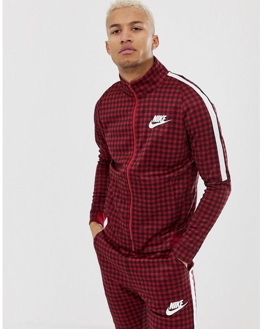 Nike Gingham Check Track Jacket In Red Bq0675-618 for men