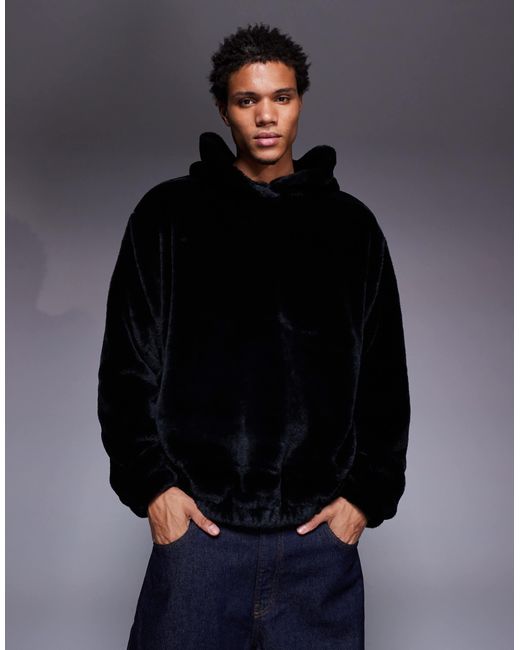 ASOS – oversize-kapuzenpullover aus kunstpelz mit seitlichen eingriffstaschen in Gray für Herren