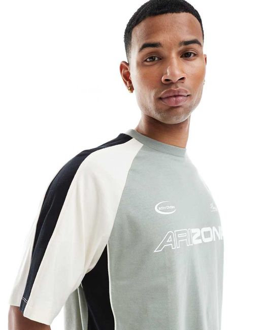 ASOS Gray Boxy Oversized T-shirt With Cut And Sew Panelling And Sports Graphics for men