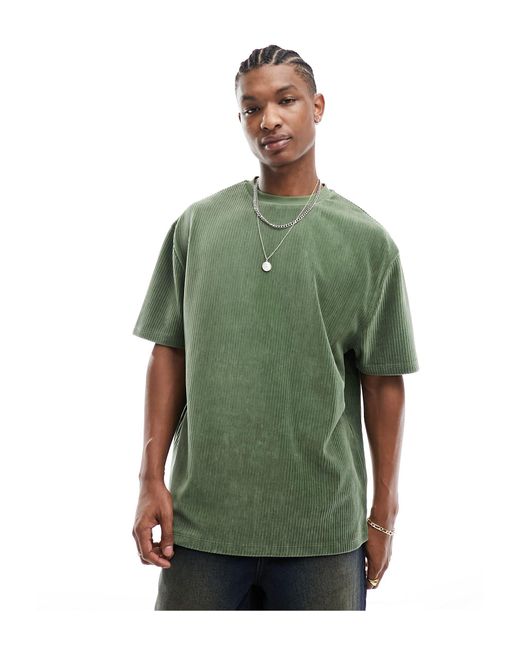 ASOS – lässiges t-shirt aus geripptem velours in Green für Herren