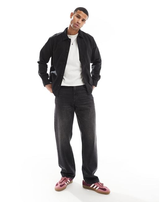 Only & Sons Black Canvas Jacket With Cord Collar for men