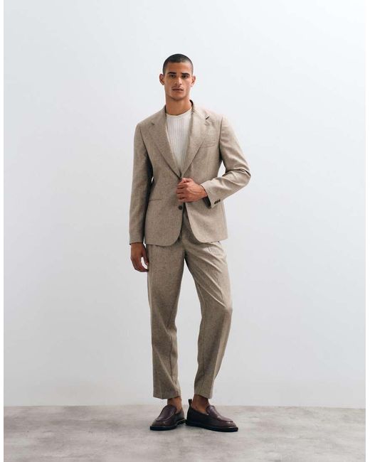 ASOS Natural Slim Melange Suit Jacket With Linen for men
