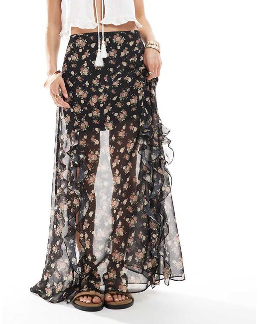 ASOS Maxi Rok Van Chiffon Met Ruches En Print in het White