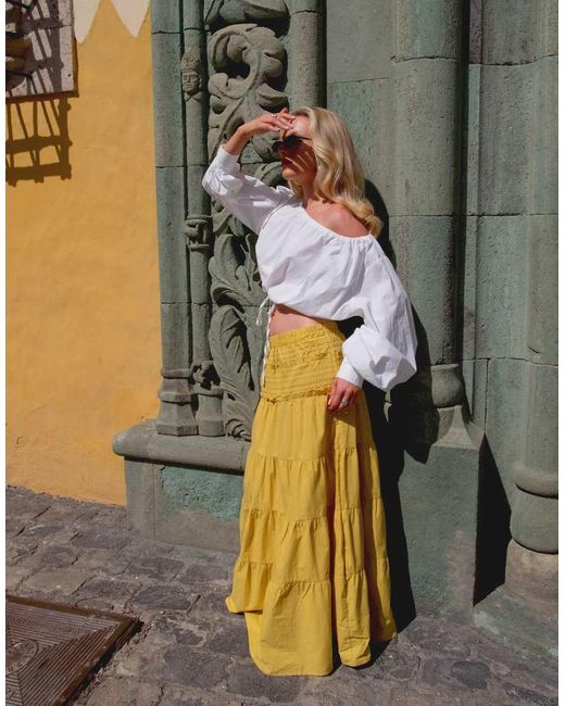 Daisy Street White X Emma Jean Off Shoulder Cotton Poplin Crop Top