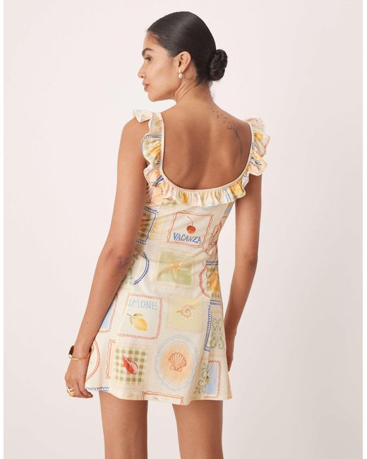 ASOS Natural Frill Front And Straps Mini Dress