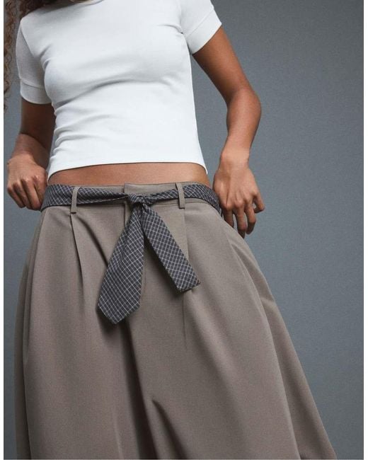 Stradivarius Gray Voluminous Sarouel Trousers With Tie Belt