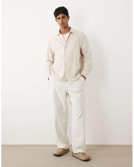ASOS Natural Relaxed Linen Blend Shirt With Double Pockets for men