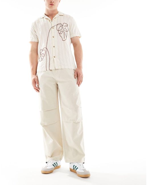 Only & Sons White Linen Mix baggy Trouser With toggles for men