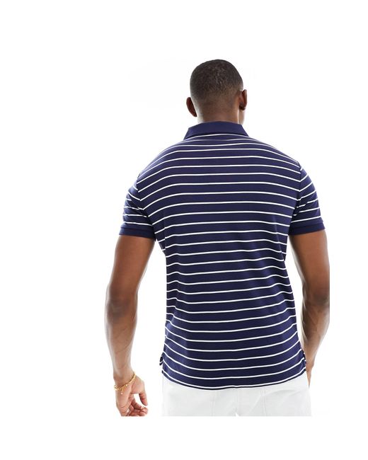 Polo Ralph Lauren Blue Icon Logo Stripe Pima Cotton Polo Slim Fit for men