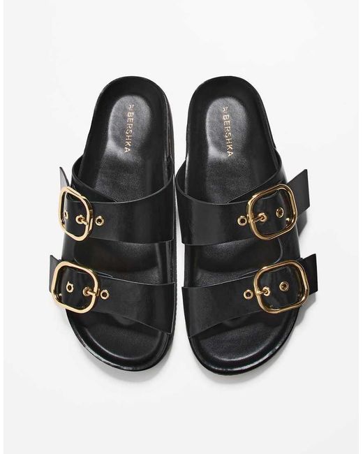 Bershka White Slider Sandals With Buckles