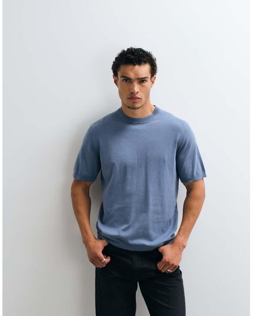 ASOS Blue Essential Relaxed Fine Knit Crew Neck T-shirt for men