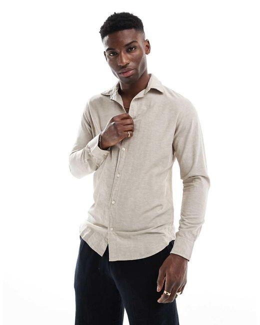 Jack & Jones Overhemd Van Linnenmix in het Natural voor heren