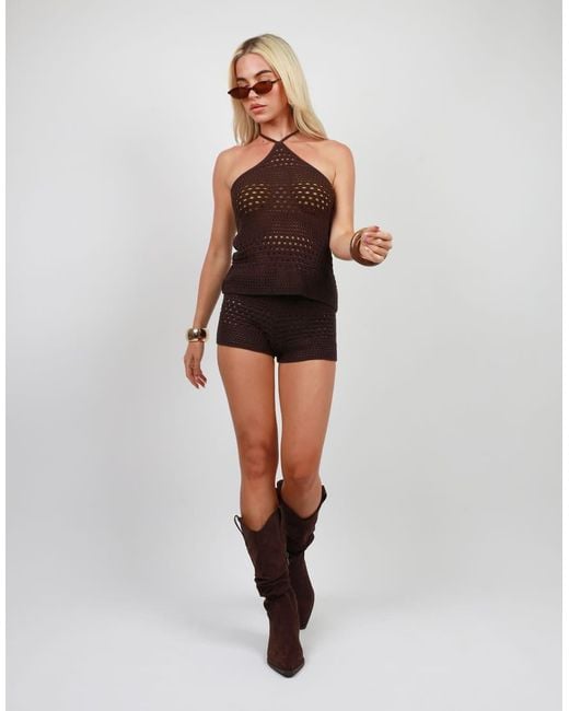 SIMMI Blue Crochet Knit Mini Shorts