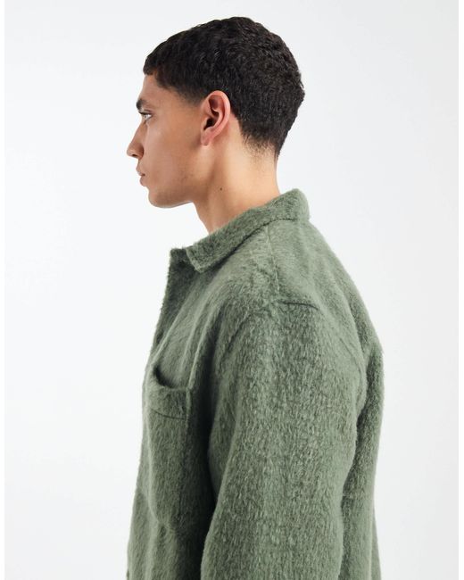 ASOS Green Textured Overshirt With Chest Pockets for men
