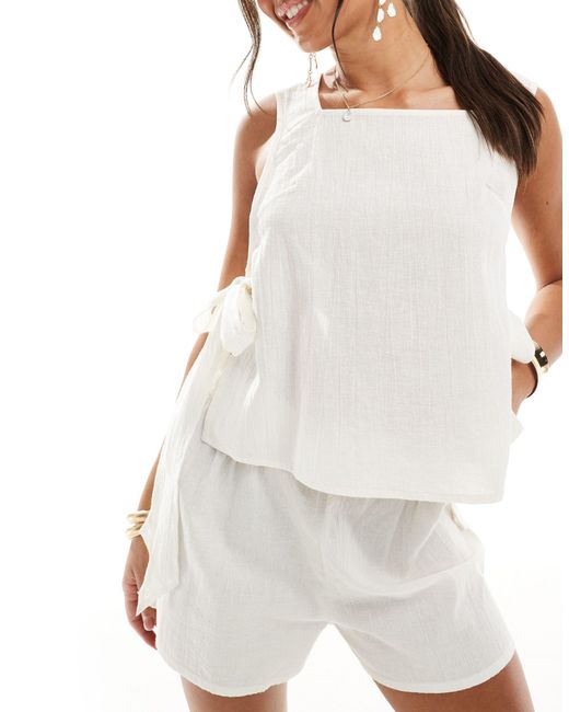 ASOS White Kayla Mix And Match Tie Side Beach Top