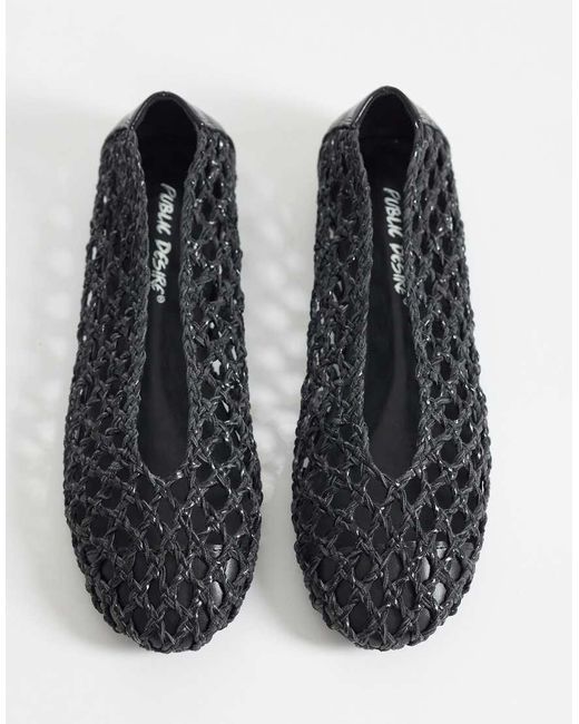 Public Desire Black Rhodes Woven Ballet Flats