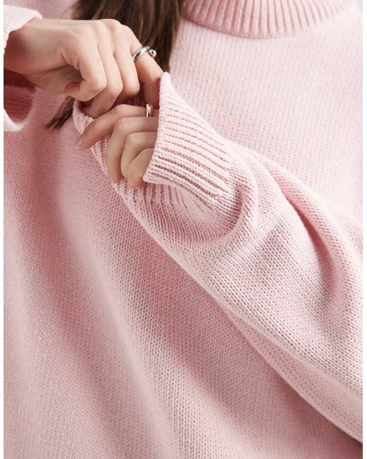 ASOS Pink Knitted Wide Sleeve Cotton Blend Jumper