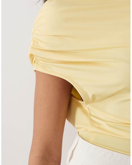 ASOS Natural Slinky Ruched One Shoulder Asym Top