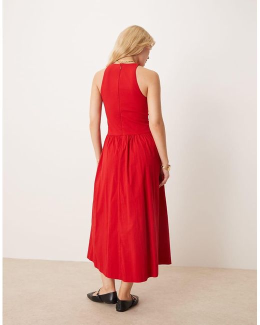 Abercrombie & Fitch Hoogsluitende Midi-Jurk Met Verlaagde Taille in het Red