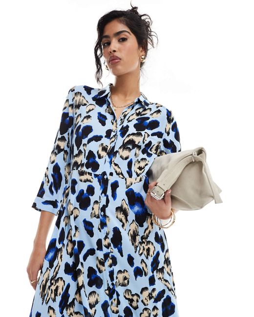 Y.a.s - robe chemise longue avec imprimé léopard oversize Y.A.S en coloris Blue