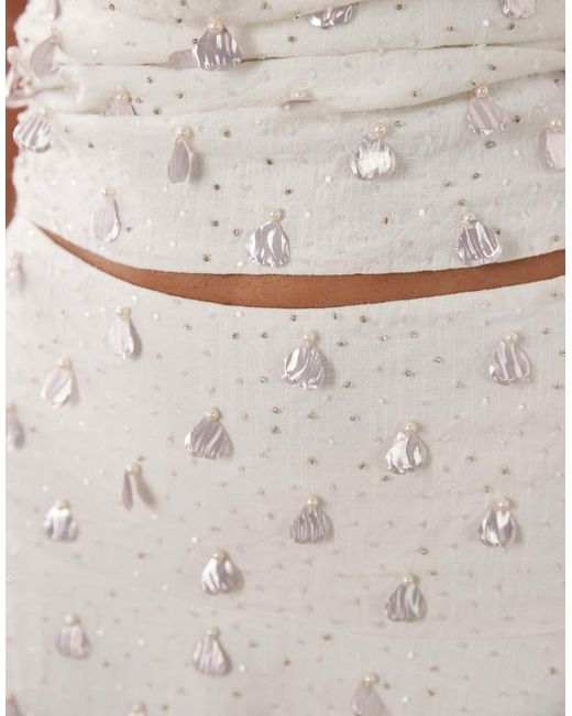 ASOS Natural Dropped Waist Embellished Co-Ord Midi Skirt