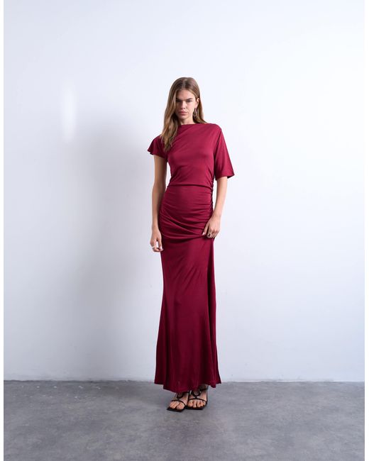 TOPSHOP Red – kurzärmliges, asymmetrisches, geschmeidiges maxikleid
