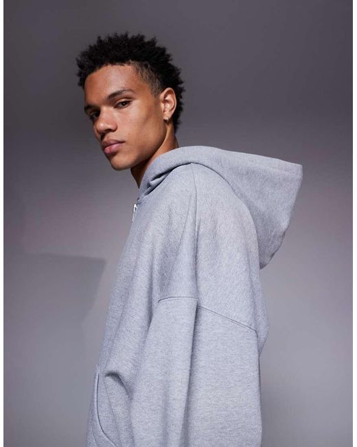 ASOS Gray Premium Heavyweight Extreme Oversized Zip Through Hoodie for men