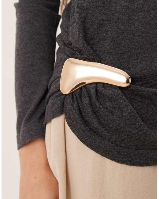 Mango Gray Roll Neck Ruched Side Knitted Top