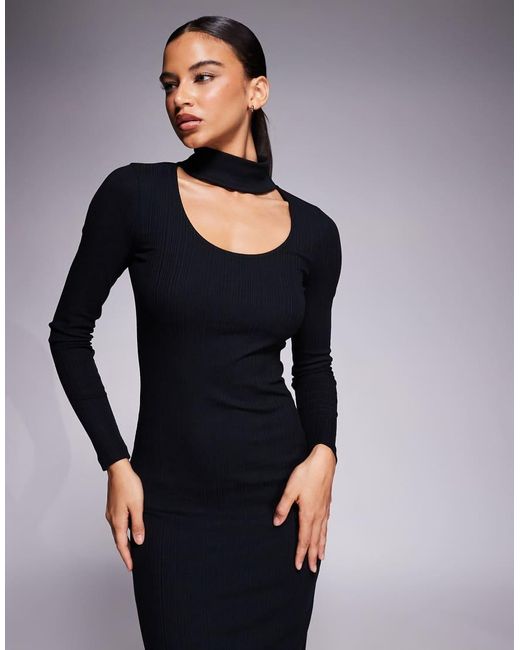ASOS Blue Ribbed Double Layer Midi Dress With Choker Detail