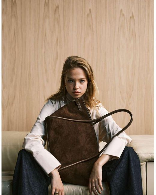 ASOS Brown Faux Suede Belted Tote Bag