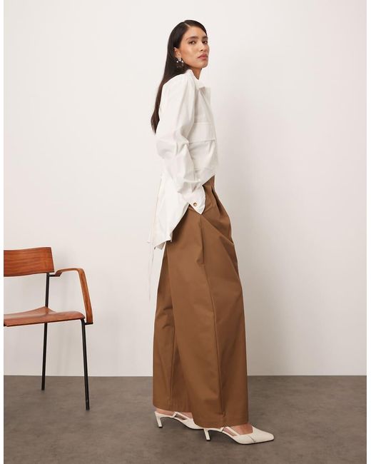 ARRANGE Brown Ultimate Tailored Wide Barrel Leg Trouser With Cinched Waist