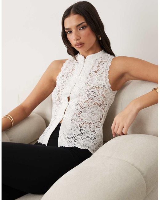 Gina Tricot Natural Sleeveless Lace Tie Front Top