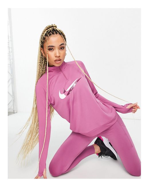 Nike Dri-fit Swoosh Half Zip Mid Layer Top in Purple | Lyst