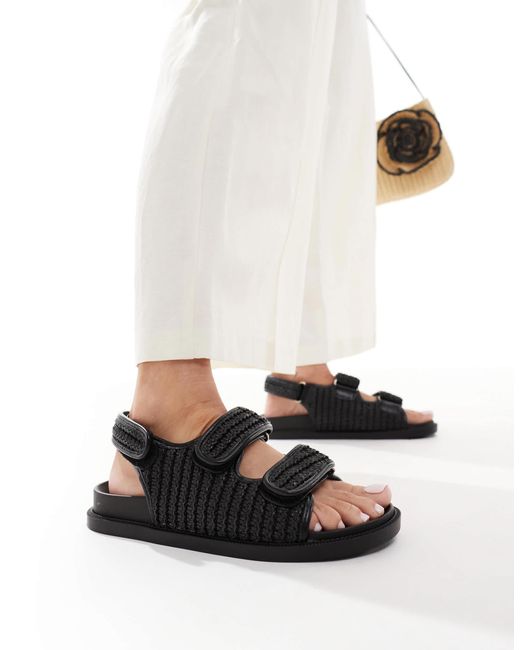 SEQWL Black Kidman Double Strap Raffia Sandals