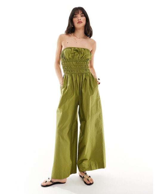 ASOS Green Shirred Bodice Wide Leg Jumpsuit