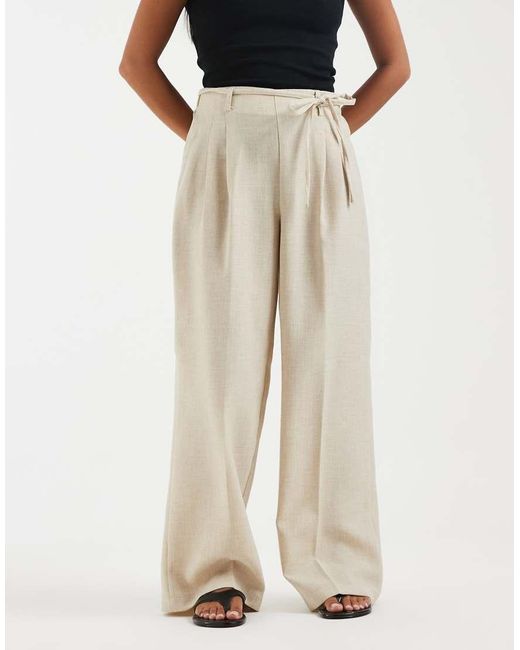 Vero Moda Natural Woven Pleat Front Tailored Pants With Tie Waist