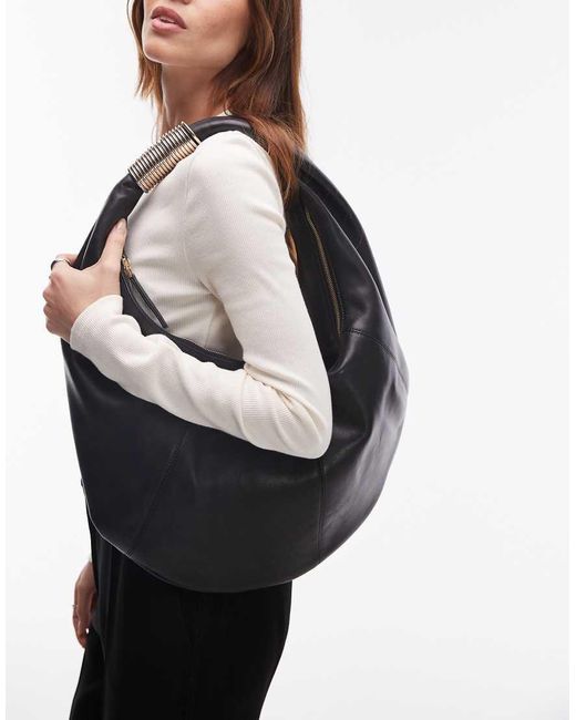 Mango Black Leather And Large Shoulder Bag