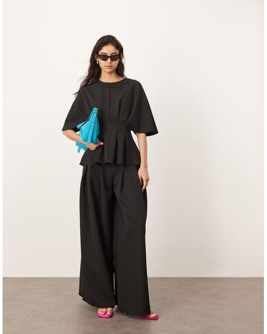 ARRANGE Black Pleat Waist Short Sleeve Top Co-ord