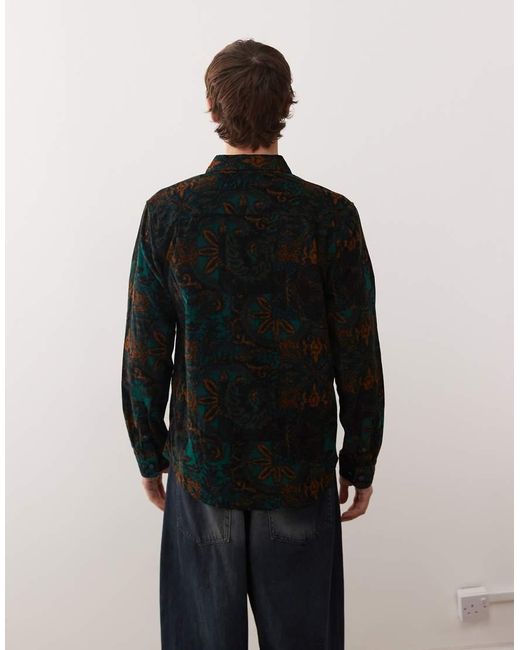 RVCA Black Freeman Cord Print Ii Long Sleeve Shirt for men