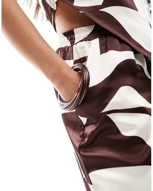 4th + Reckless Petite White Drawstring Satin Wide Leg Trousers Co-ord