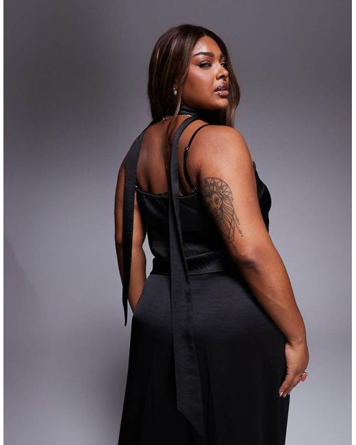 Tfnc Plus Black Bandeau Top With Scarf Neck Detail Co-ord