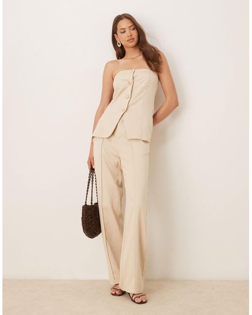 SNDY'S Natural Linen Look Bandeau Gold Button Split Front Tie Back Waistcoat Co-ord