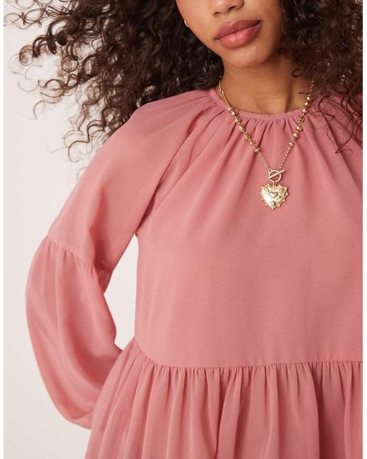 ASOS Pink Long Sleeve Floaty Smock Top